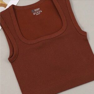 SHEIN Ribbed Tank Top - Rust Brown